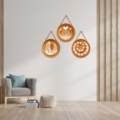 -Piece Coffee Art Round Wall Hanging Set Modern Cafe-Themed Wall Art for Kitchen, Coffee Bar, and Restaurant Decor